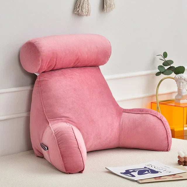 Coussin de lecture ergonomique avec accoudoirs 75x45cm en velours, réglable, pour lit et canapé, soutien du dos, confort et détente | Sansoti