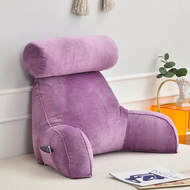 Coussin de lecture ergonomique avec accoudoirs 75x45cm en velours, réglable, pour lit et canapé, soutien du dos, confort et détente | Sansoti