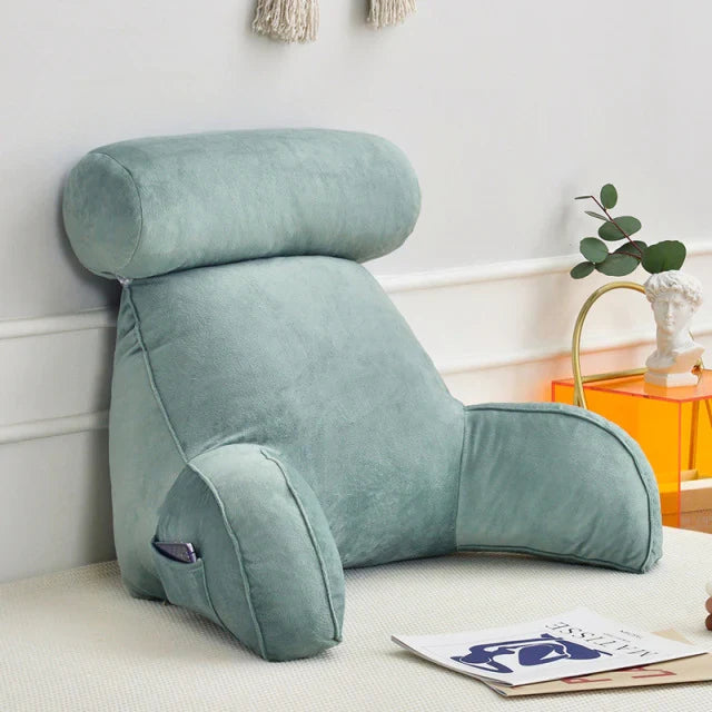 Coussin de lecture ergonomique avec accoudoirs 75x45cm en velours, réglable, pour lit et canapé, soutien du dos, confort et détente | Sansoti