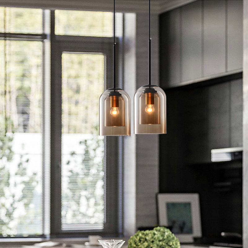 Pendelleuchte Doppelglas Mid-Century Eisen Rauchgrau Rost 15cm Dimmbar E27 Wohnzimmer Esszimmer | Restfield