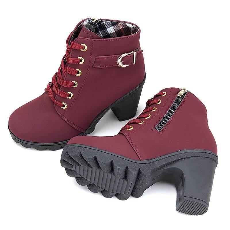 Women's Ankle Boots Square Heel PU Leather Zipper Black Green Yellow Bordeaux Comfortable Winter Footwear | Sansoti