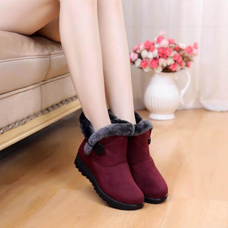 Damen-Stiefeletten, gefüttert, Winter, rund, Knopfverschluss, niedriger Absatz, lässig, bequem für den täglichen Gebrauch | Sansoti
