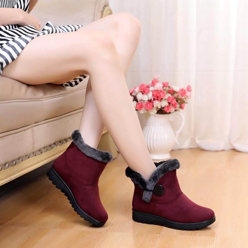 Damen-Stiefeletten, gefüttert, Winter, rund, Knopfverschluss, niedriger Absatz, lässig, bequem für den täglichen Gebrauch | Sansoti