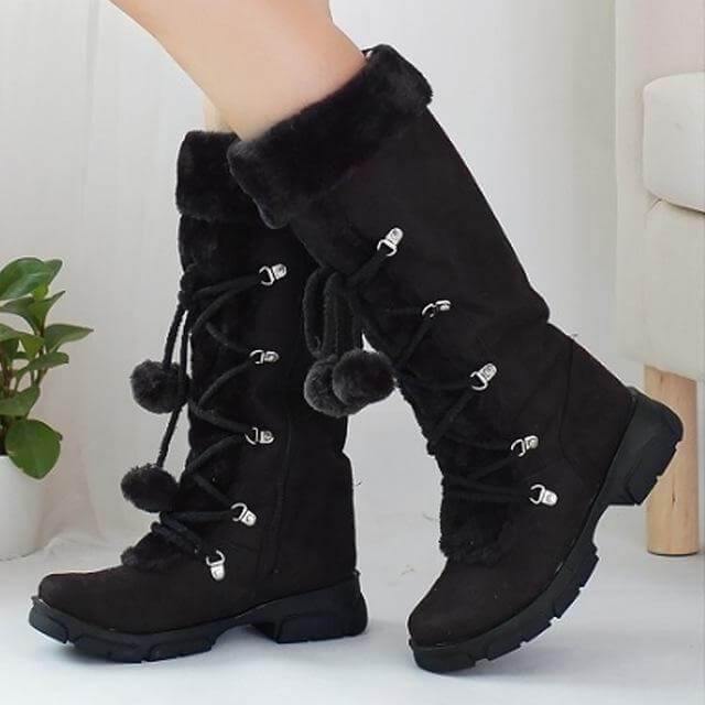 Mid-Calf Winter Boots with Wedge Heel, Soft Lining, Women's Street Walking Snow Comfort Winter Shoes | Sansoti
