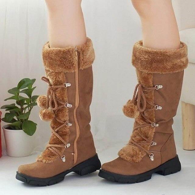 Mid-Calf Winter Boots with Wedge Heel, Soft Lining, Women's Street Walking Snow Comfort Winter Shoes | Sansoti