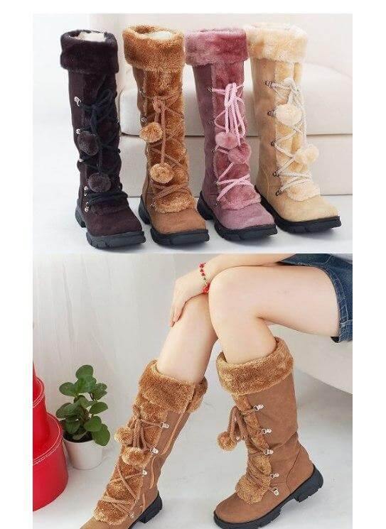 Mid-Calf Winter Boots with Wedge Heel, Soft Lining, Women's Street Walking Snow Comfort Winter Shoes | Sansoti