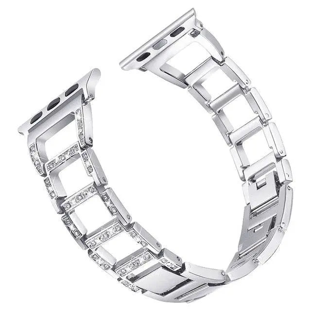Bracelet de smartwatch en métal 38-49 mm, or argent rose noir, élégant bracelet à maillons réglable | Sansoti