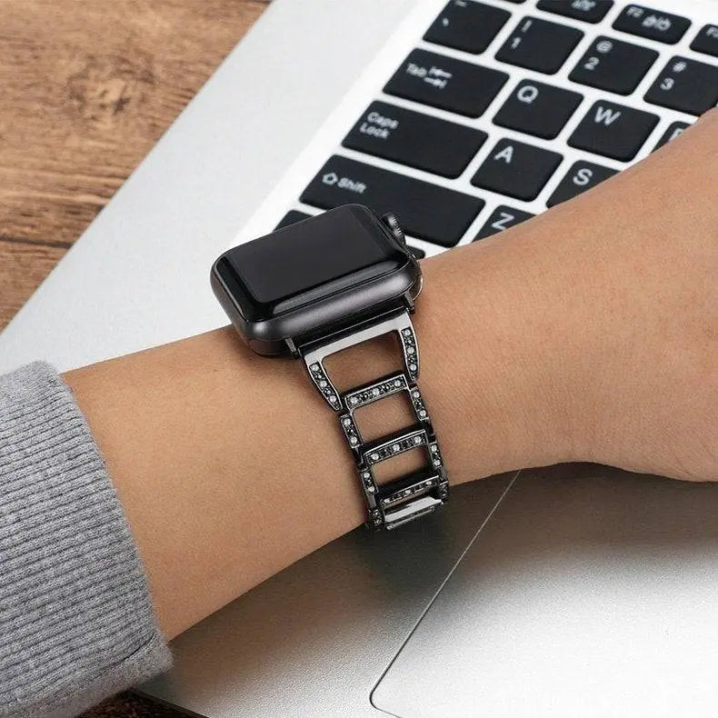 Bracelet de smartwatch en métal 38-49 mm, or argent rose noir, élégant bracelet à maillons réglable | Sansoti