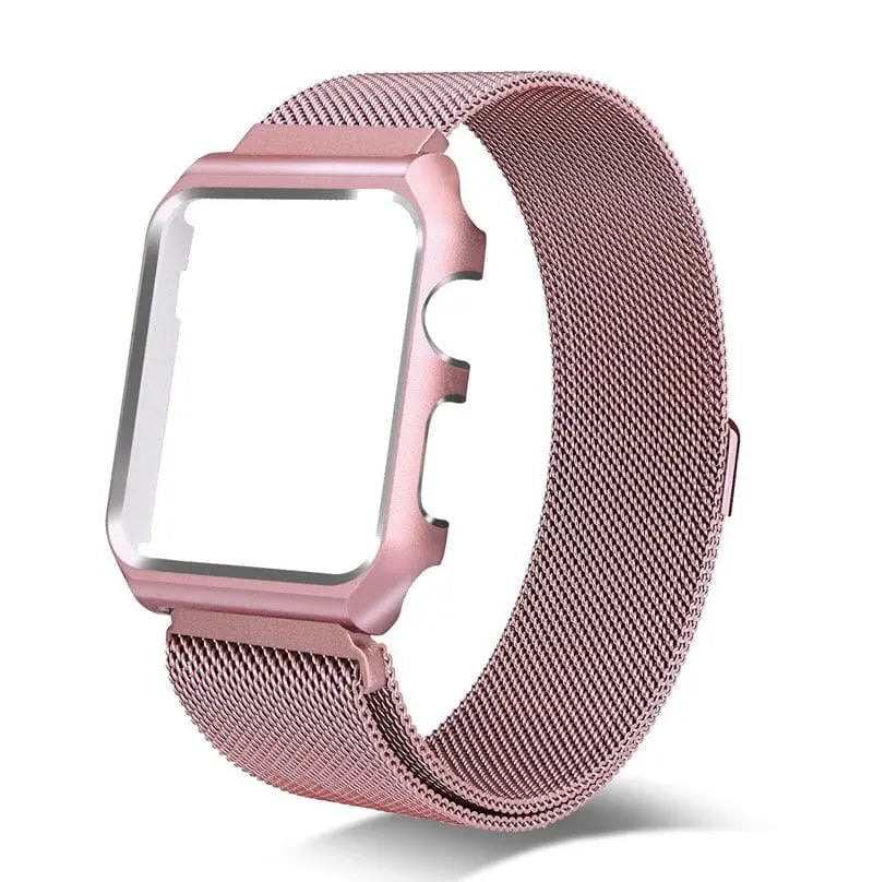 Bracelet de smartwatch en acier inoxydable avec maille et coque de protection 38mm 40mm 42mm 44mm, bracelet de poignet, accessoire de montre | Sansoti