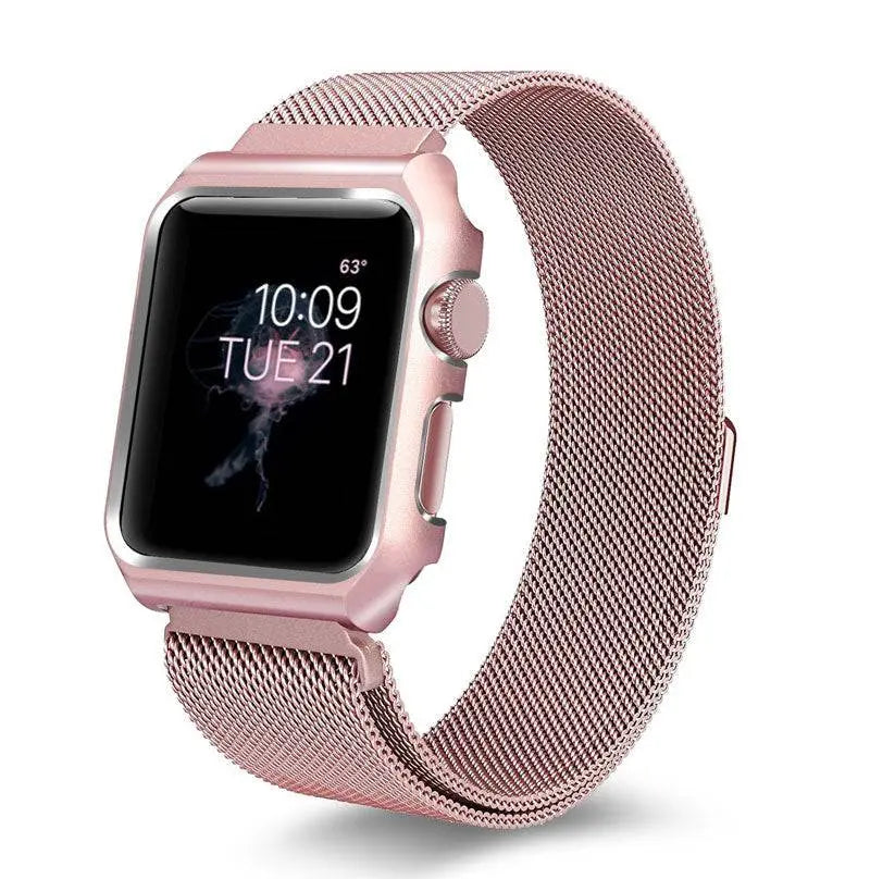 Bracelet de smartwatch en acier inoxydable avec maille et coque de protection 38mm 40mm 42mm 44mm, bracelet de poignet, accessoire de montre | Sansoti