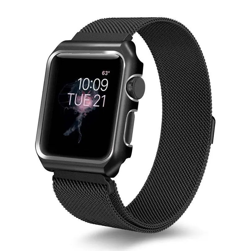 Bracelet de smartwatch en acier inoxydable avec maille et coque de protection 38mm 40mm 42mm 44mm, bracelet de poignet, accessoire de montre | Sansoti