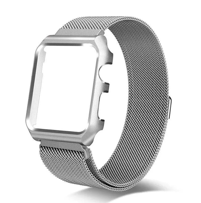 Bracelet de smartwatch en acier inoxydable avec maille et coque de protection 38mm 40mm 42mm 44mm, bracelet de poignet, accessoire de montre | Sansoti