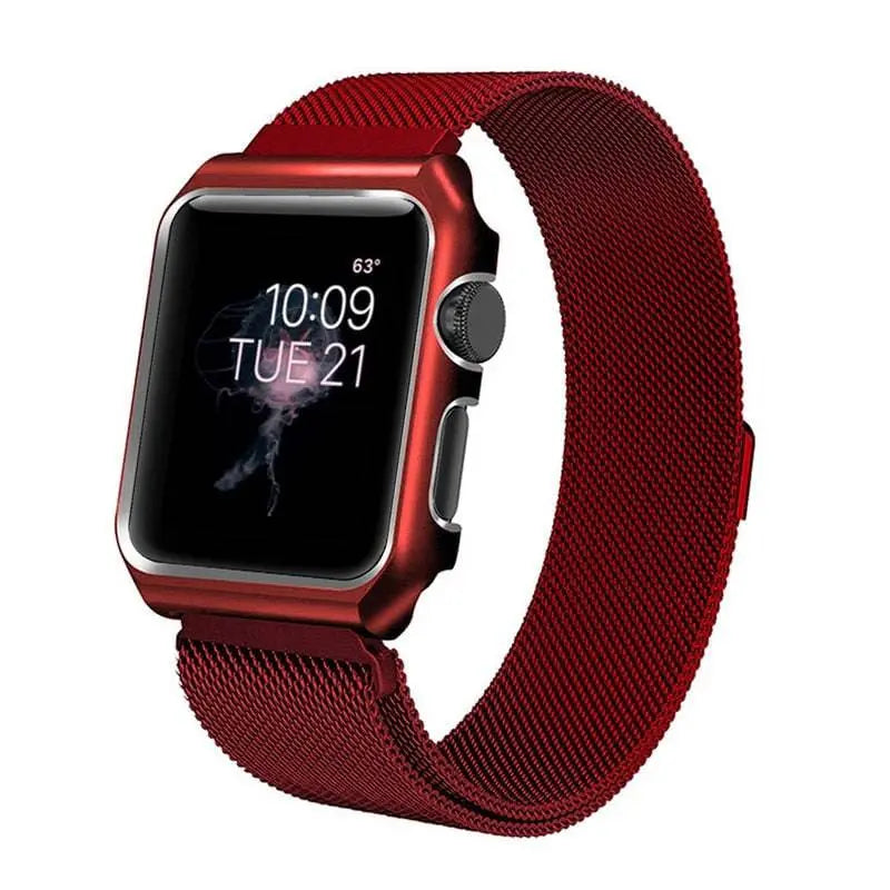 Bracelet de smartwatch en acier inoxydable avec maille et coque de protection 38mm 40mm 42mm 44mm, bracelet de poignet, accessoire de montre | Sansoti