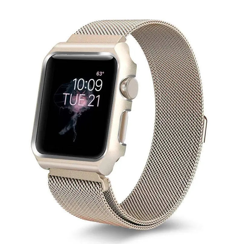 Bracelet de smartwatch en acier inoxydable avec maille et coque de protection 38mm 40mm 42mm 44mm, bracelet de poignet, accessoire de montre | Sansoti