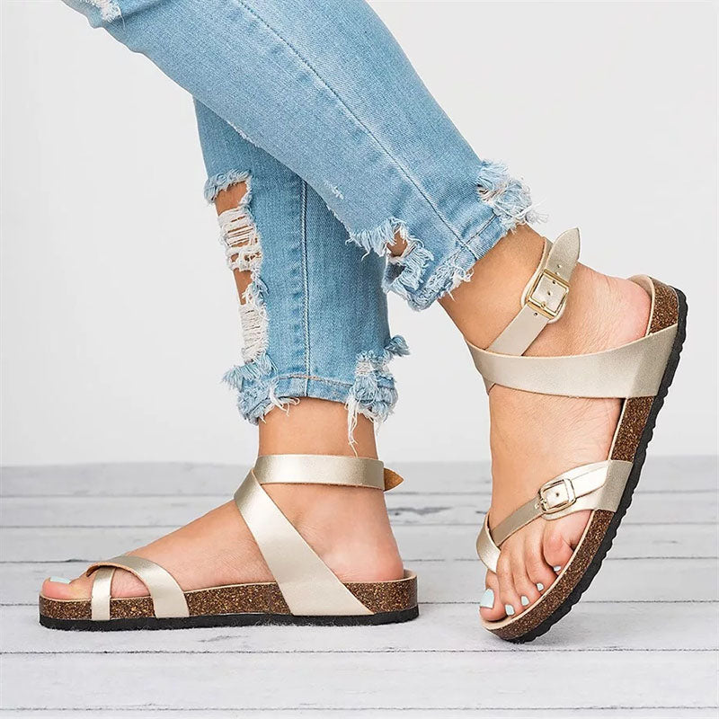 Platte Leren Sandalen Dames Zomerschoenen Comfortabel Teenslippers Casual Slippers | Sansoti
