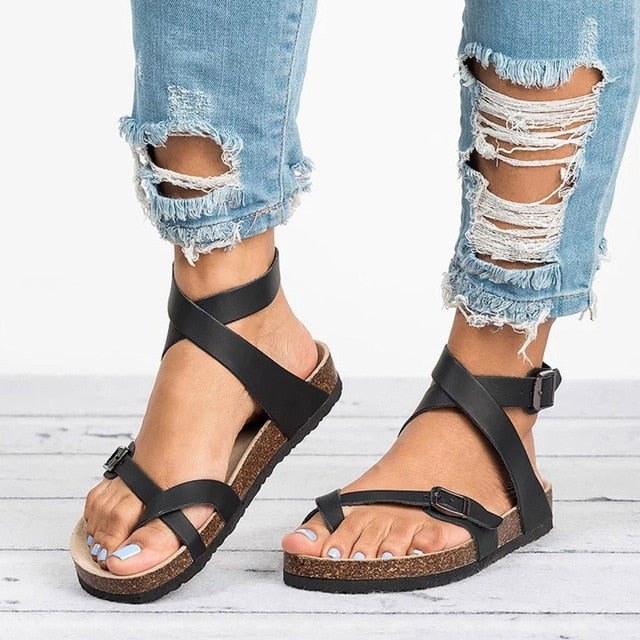 Platte Leren Sandalen Dames Zomerschoenen Comfortabel Teenslippers Casual Slippers | Sansoti