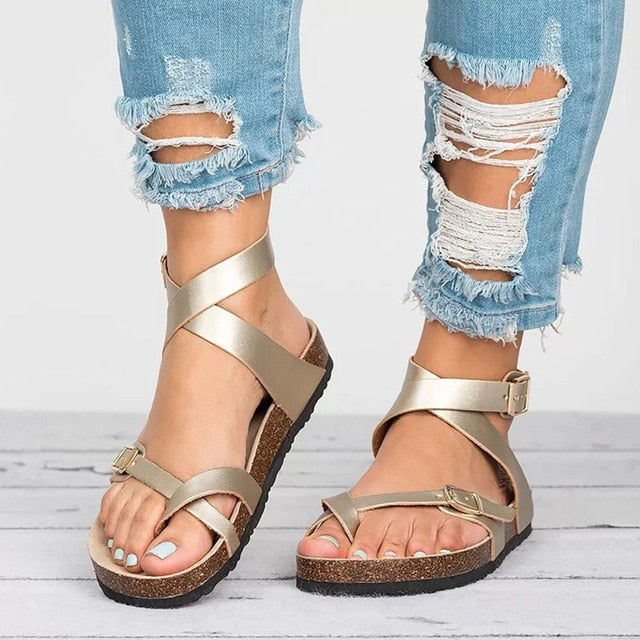Platte Leren Sandalen Dames Zomerschoenen Comfortabel Teenslippers Casual Slippers | Sansoti