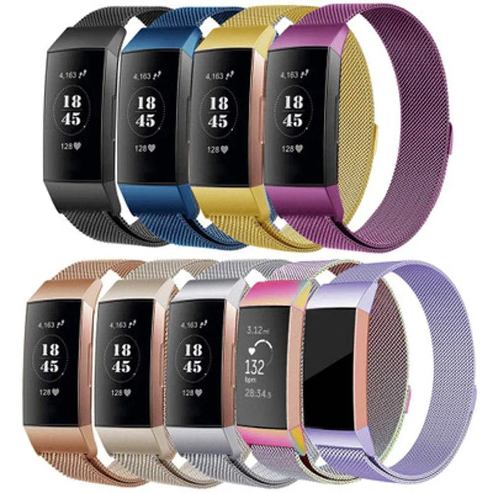 Metalen Horlogeband Mesh met Magnetische Sluiting Fitbit Charge 3 4 Verstelbaar Comfortabel Polsbandje | Sansoti