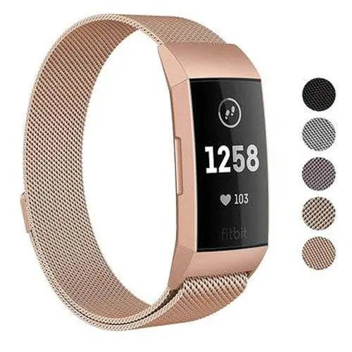 Metalen Horlogeband Mesh met Magnetische Sluiting Fitbit Charge 3 4 Verstelbaar Comfortabel Polsbandje | Sansoti