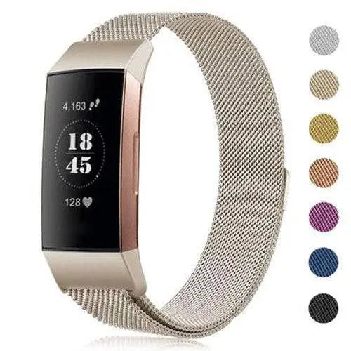 Metalen Horlogeband Mesh met Magnetische Sluiting Fitbit Charge 3 4 Verstelbaar Comfortabel Polsbandje | Sansoti