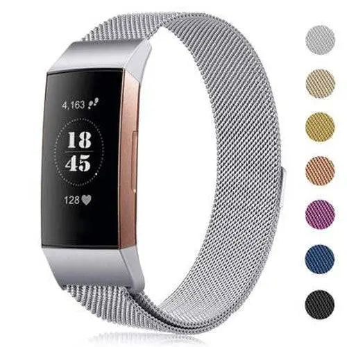 Metalen Horlogeband Mesh met Magnetische Sluiting Fitbit Charge 3 4 Verstelbaar Comfortabel Polsbandje | Sansoti