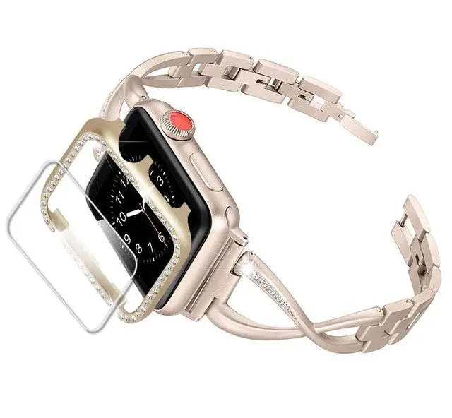 Smartwatch Beschermset met Sieradenband 38-44mm Hoesje Armband Combinatie Goudkleurig Stijlvol Design | Sansoti
