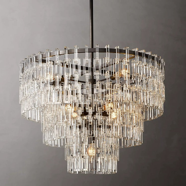 Kristallen Kroonluchter Meerdere Lagen Messing Glas Rond Plafond Verlichting Luxe Eetkamer Woonkamer Design | Sansoti