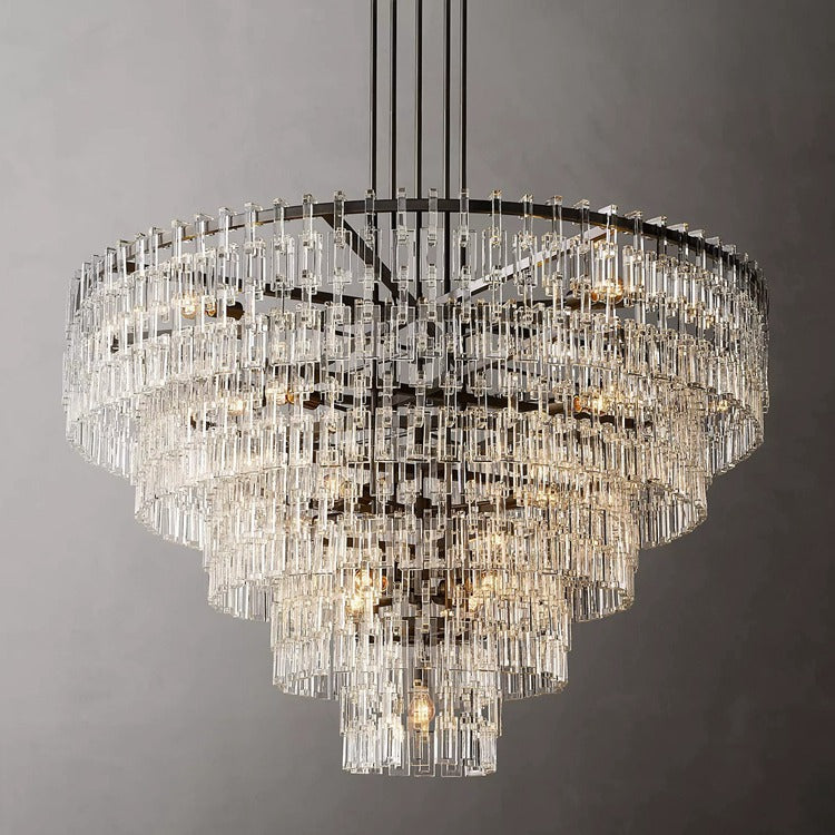 Kristallen Kroonluchter Meerdere Lagen Messing Glas Rond Plafond Verlichting Luxe Eetkamer Woonkamer Design | Sansoti