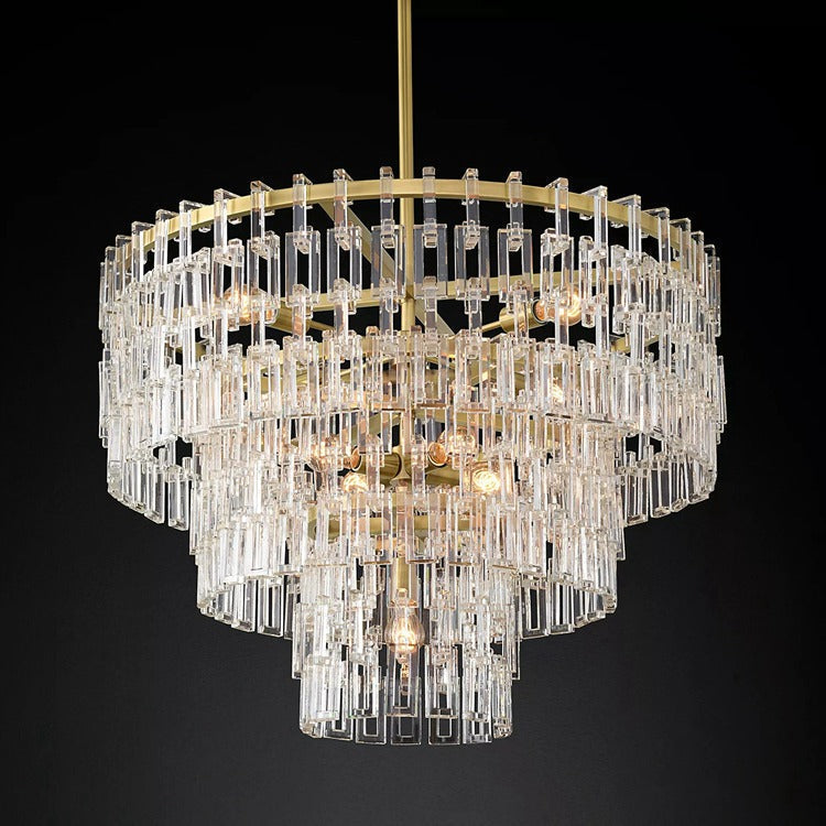 Kristallen Kroonluchter Meerdere Lagen Messing Glas Rond Plafond Verlichting Luxe Eetkamer Woonkamer Design | Sansoti