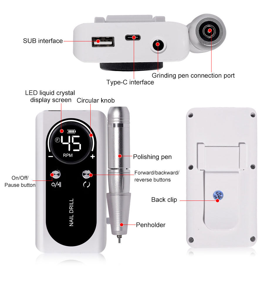 Professionele Elektrische Nagelvijl 45000 RPM Oplaadbaar — Stil & Draagbaar Manicure Apparaat | Sansoti