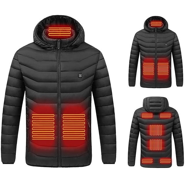 Thermal Puffer Jacket with 9 Heating Zones Hooded Quilted Unisex Winter Clothing Foldable Outdoor Jacket | Sansoti