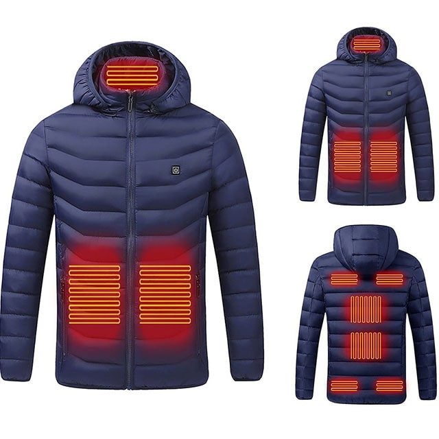 Thermal Puffer Jacket with 9 Heating Zones Hooded Quilted Unisex Winter Clothing Foldable Outdoor Jacket | Sansoti