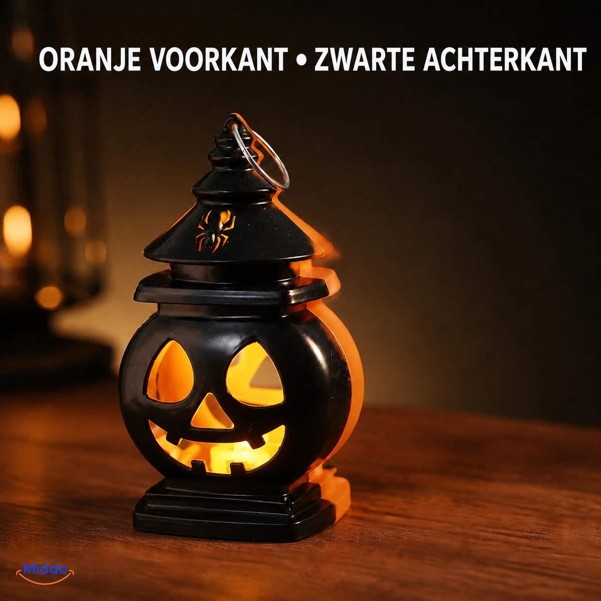 Double-Sided Halloween Pumpkin Lantern Metal Handle Orange Black Alternating Light Mood Lighting | Sansoti