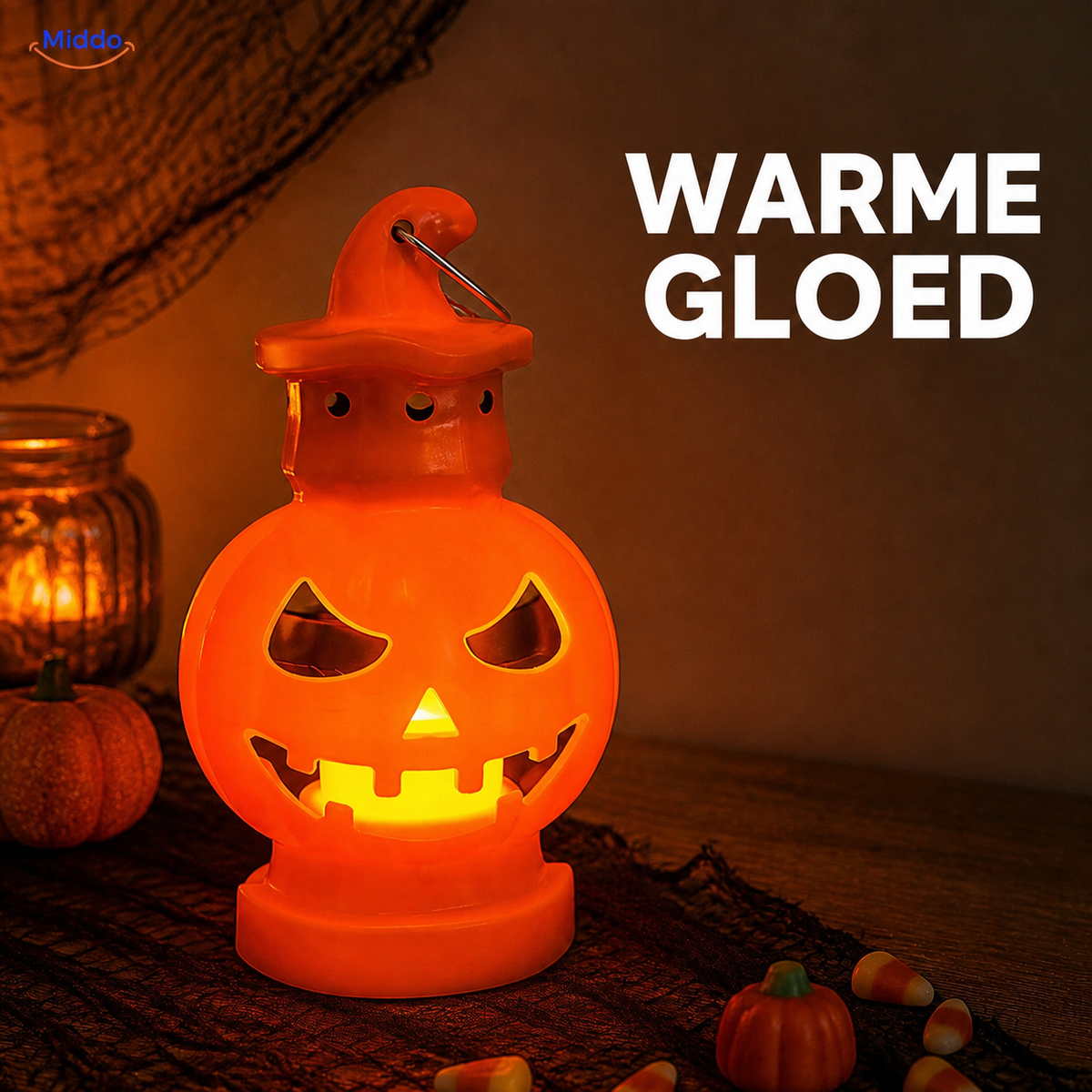 Double-Sided Halloween Pumpkin Lantern Metal Handle Orange Black Alternating Light Mood Lighting | Sansoti