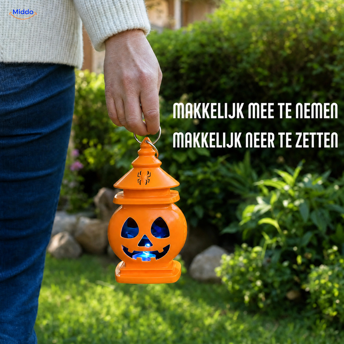 Double-Sided Halloween Pumpkin Lantern Metal Handle Orange Black Alternating Light Mood Lighting | Sansoti