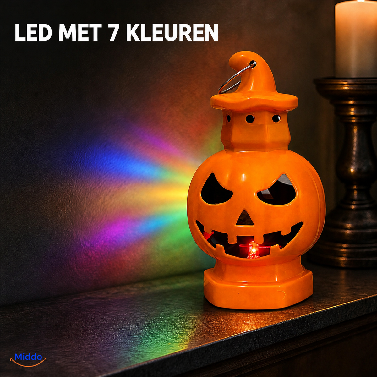 Double-Sided Halloween Pumpkin Lantern Metal Handle Orange Black Alternating Light Mood Lighting | Sansoti