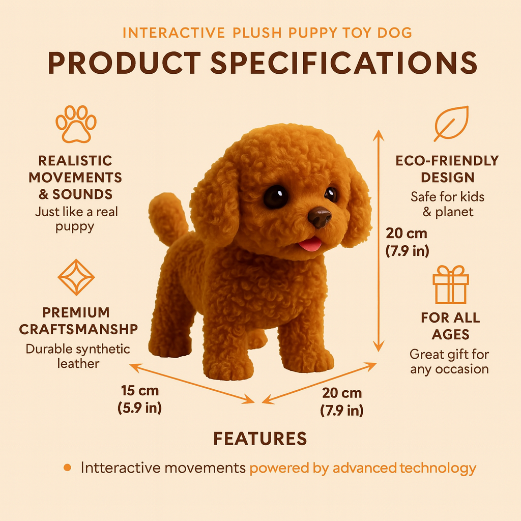 Interactieve Pluche Hond 30x20x15cm Wit Bruin Realistisch Robotspeelgoed met Geluid Beweging voor Kinderen Volwassenen Knuffelbeest AI Gezelschapsdier Cadeau Verjaardag | Sansoti