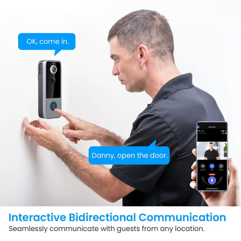 Draadloze Video Deurbel 1080P HD Camera Nachtzicht Bewegingsdetectie Tweezijdige Audio Smart Home Beveiliging | Sansoti