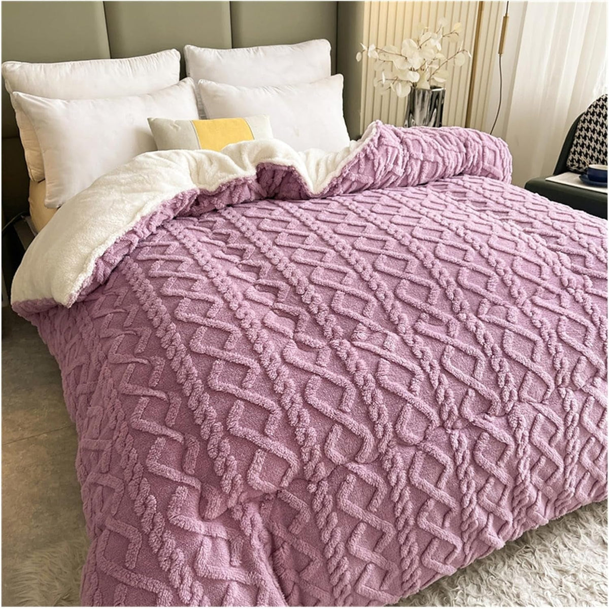 Dubbelzijdige Plaid Sherpa Fleece Geometrisch Patroon Warmte Comfort Woonkamer Slaapkamer Bank Bed Deken | Sansoti