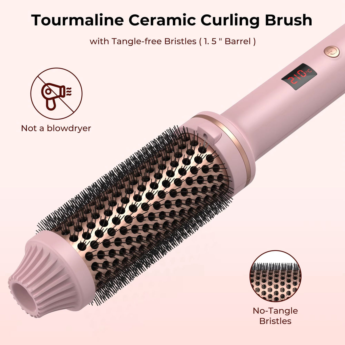 Ceramic Styling Brush with Ionic Technology Black Pink 3-in-1 Curling Iron Straightener for All Hair Types | Sansoti