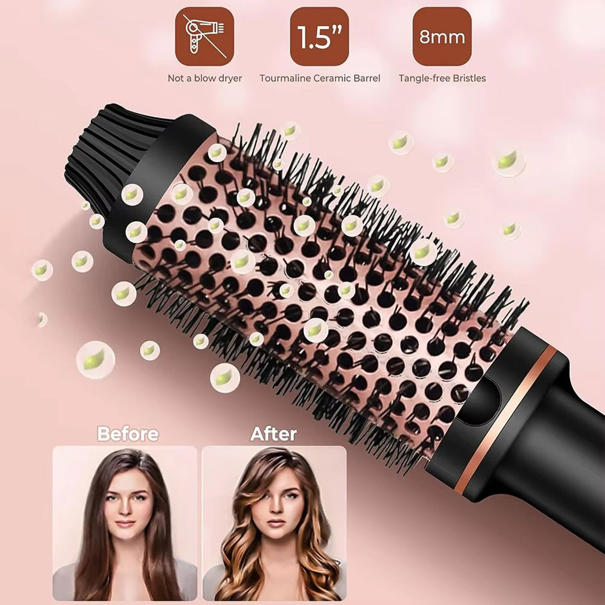 Ceramic Styling Brush with Ionic Technology Black Pink 3-in-1 Curling Iron Straightener for All Hair Types | Sansoti