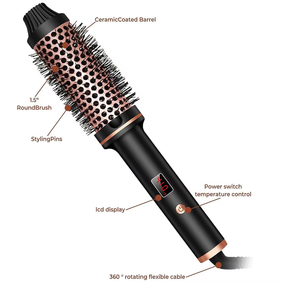 Ceramic Styling Brush with Ionic Technology Black Pink 3-in-1 Curling Iron Straightener for All Hair Types | Sansoti