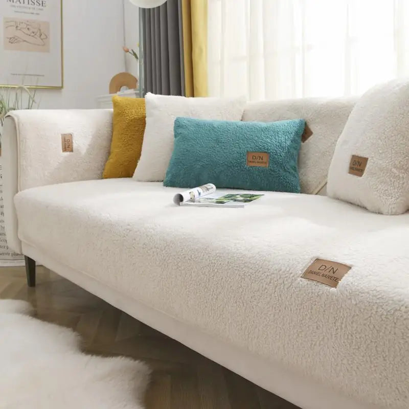 Wasserdichter Sofaschutz aus Sherpa-Fleece mit rutschfester Rückseite für Ecksofas - Schutz für Sitzmöbel | Sansoti