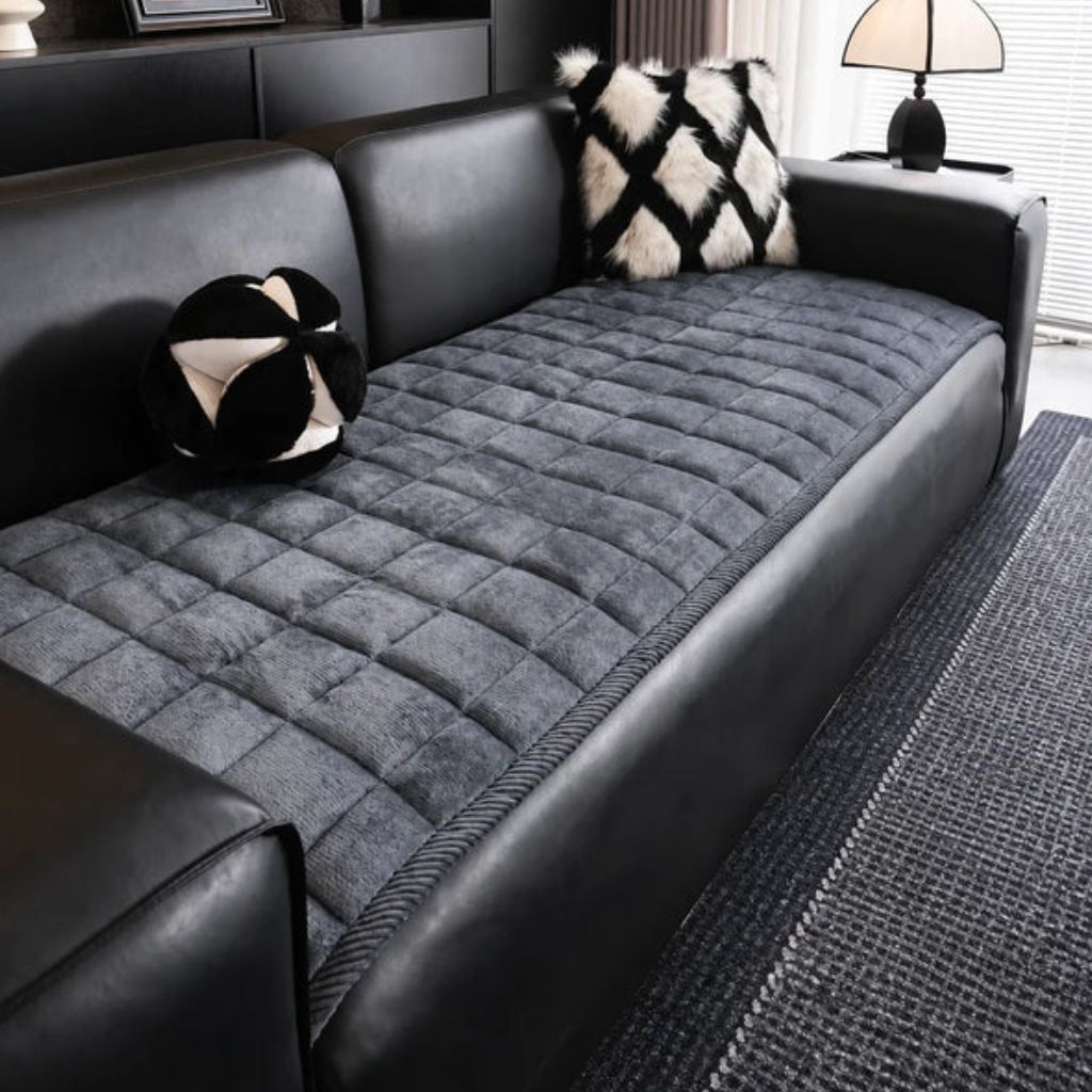 Quilted Sofa Cover Non-Slip Scratch-Resistant Pet Protector 70–240 cm Microfiber Dark Gray Brown | Sansoti