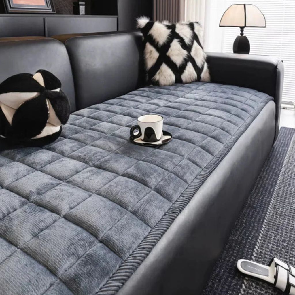 Quilted Sofa Cover Non-Slip Scratch-Resistant Pet Protector 70–240 cm Microfiber Dark Gray Brown | Sansoti