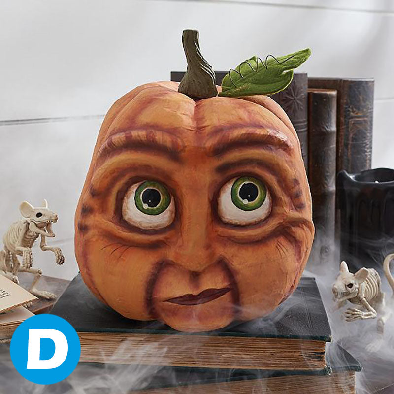 Beleuchteter Kürbiskopf aus Harz, Dekorationsfigur mit LED-Beleuchtung, Halloween-Gartenornament, Partydekoration, stimmungsvolle Beleuchtung | Sansoti