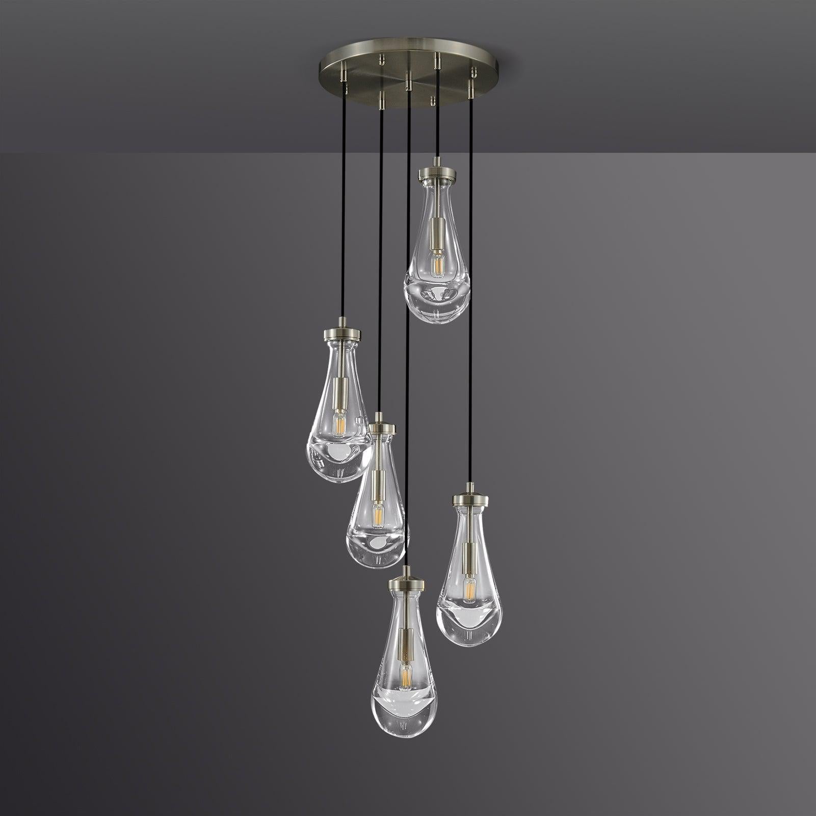 Ronde Glazen Kroonluchter 5 Lichtpunten Druppelvorm Glas Metaal Hanglamp voor Eetkamer Woonkamer Eettafel | Sansoti