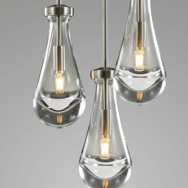 Ronde Glazen Kroonluchter 5 Lichtpunten Druppelvorm Glas Metaal Hanglamp voor Eetkamer Woonkamer Eettafel | Sansoti