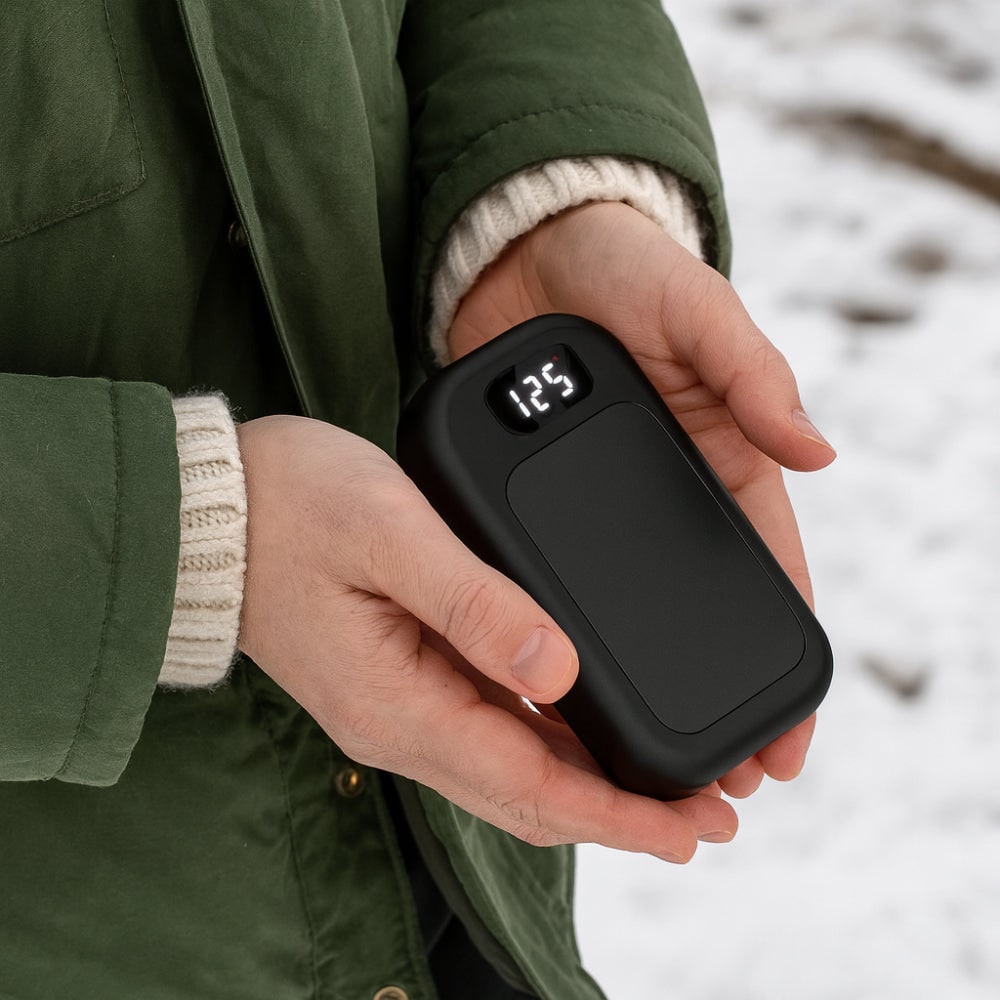 Wiederaufladbare Handwärmer mit LED-Display, 3 Wärmestufen, Powerbank-Funktion, Winterkomfort bei kalten Händen, Outdoor | Sansoti