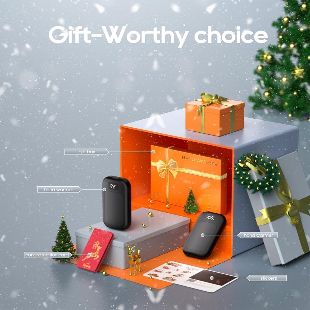 Wiederaufladbare Handwärmer mit LED-Display, 3 Wärmestufen, Powerbank-Funktion, Winterkomfort bei kalten Händen, Outdoor | Sansoti